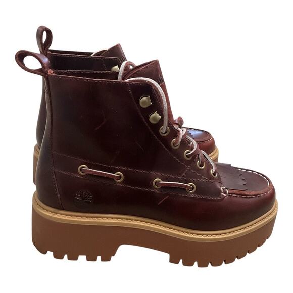 Timberland Women's Lace Up Boots - Burgundy and Tan - Picture 2 of 7